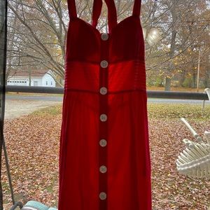 Gorgeous Red Buttons Striped Dress With Padding Ties in Back. Never Worn.